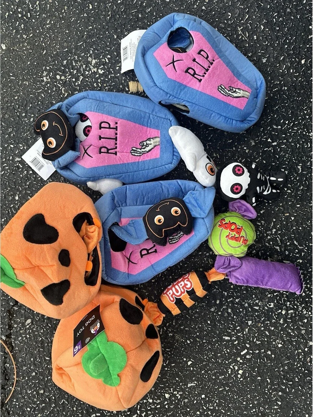 Bootoy Halloween Plush Squeaky Stuffed Dog Toy Set Pumpkin Coffins Candy